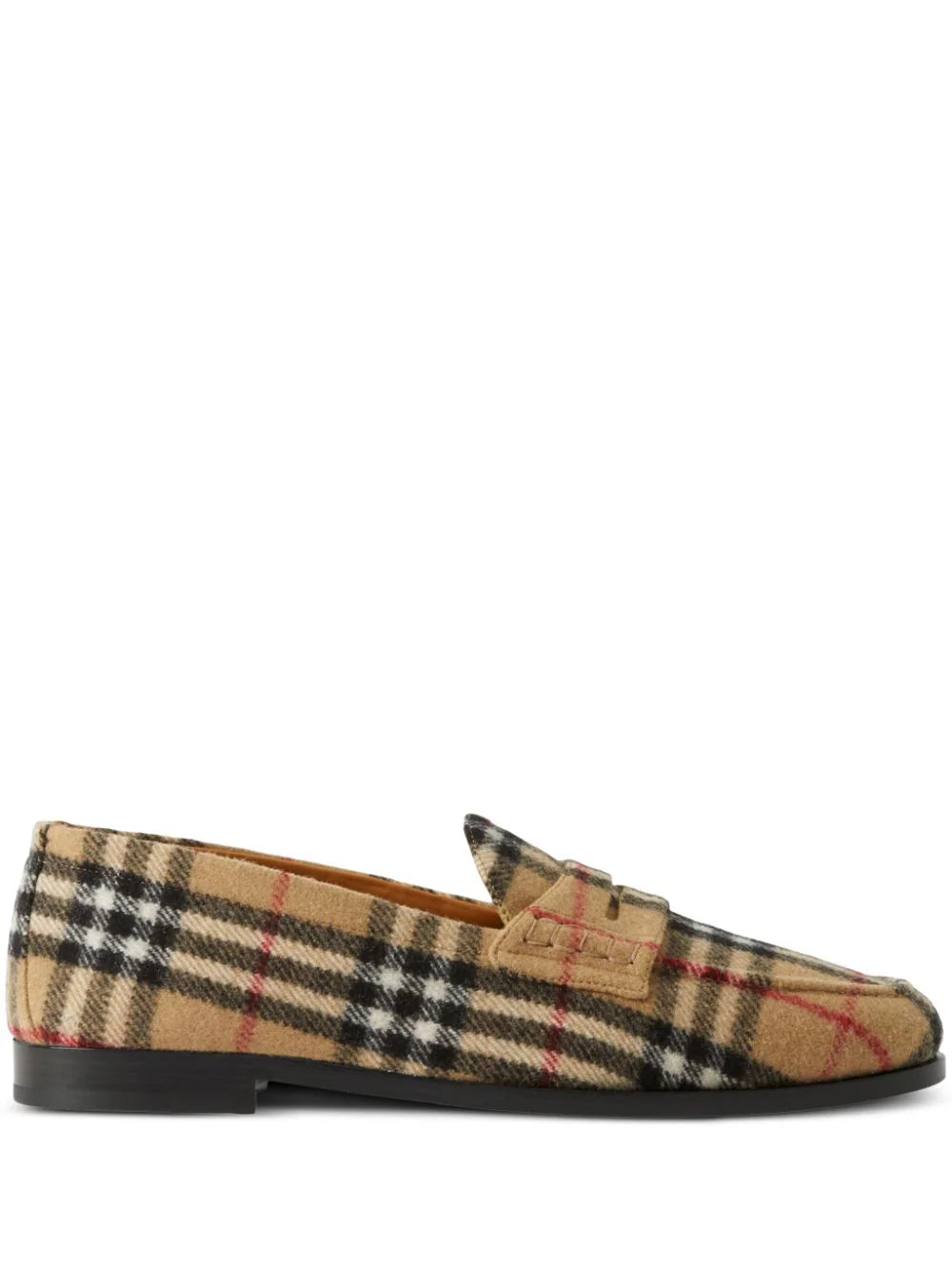 Check-Pattern Round-Toe Loafers