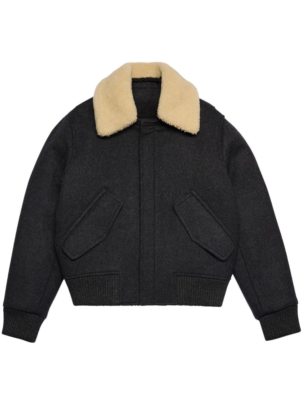 Shearling-Collar Wool Bomber Jacket