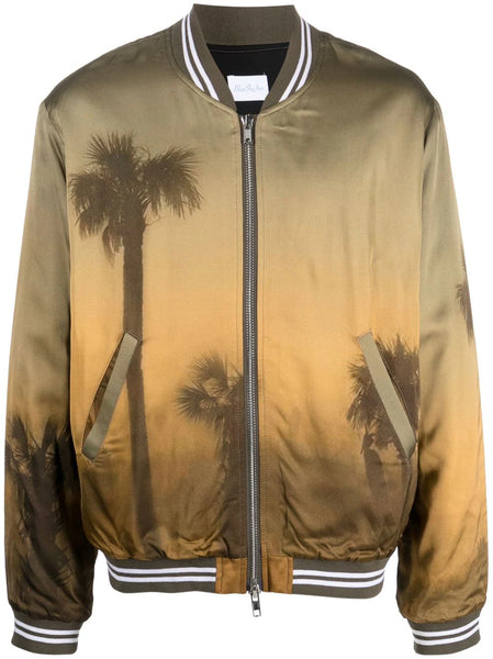 Kiton palm tree-print bomber jacket - Brown