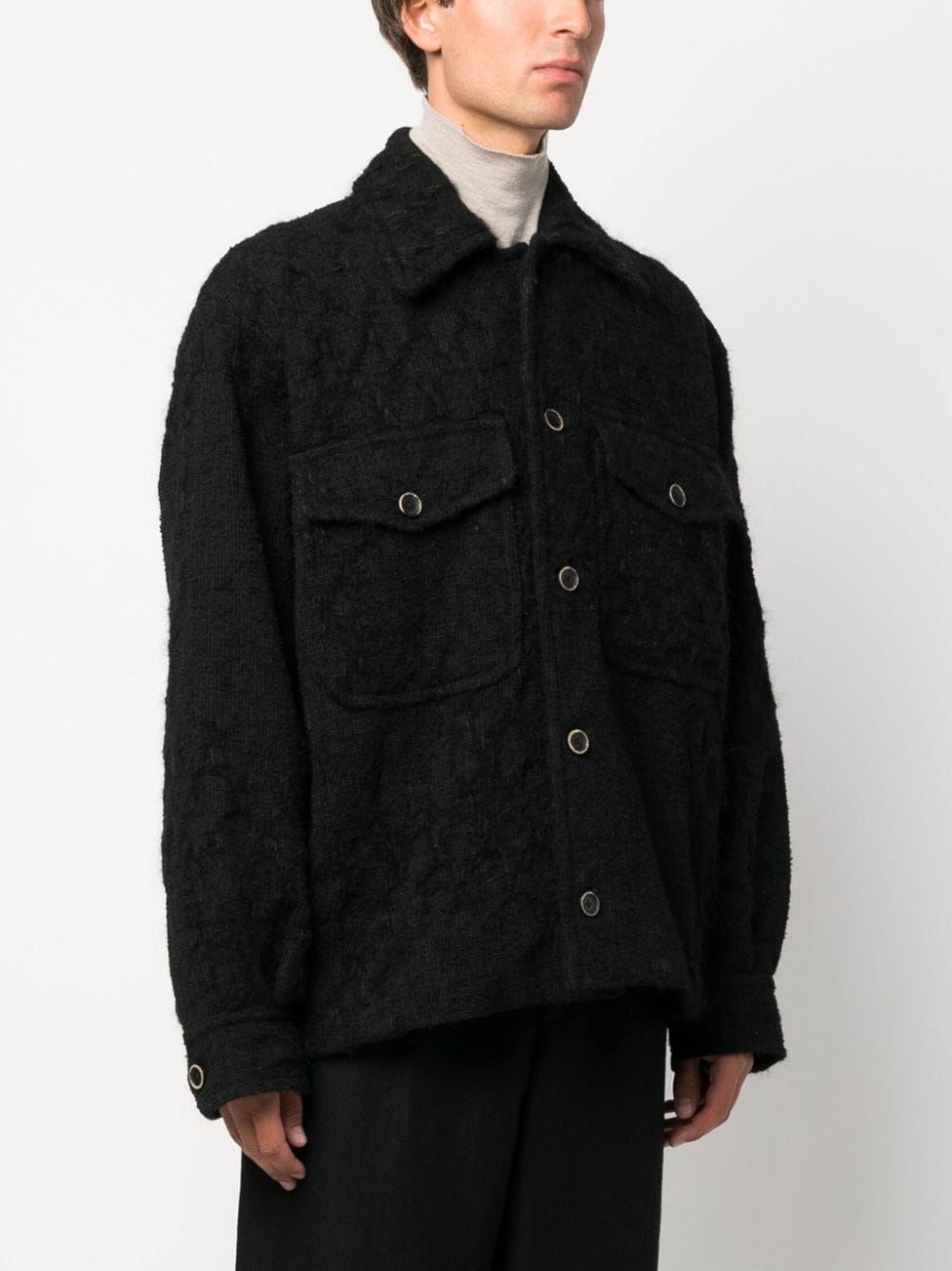 Distressed-Effect Knitted Shirt Jacket