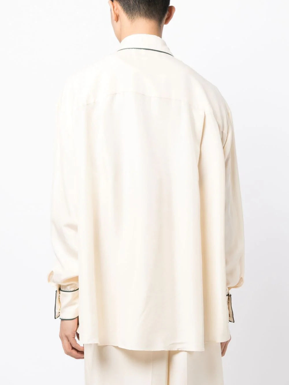 Contrast-Piping Silk Pyjama Shirt