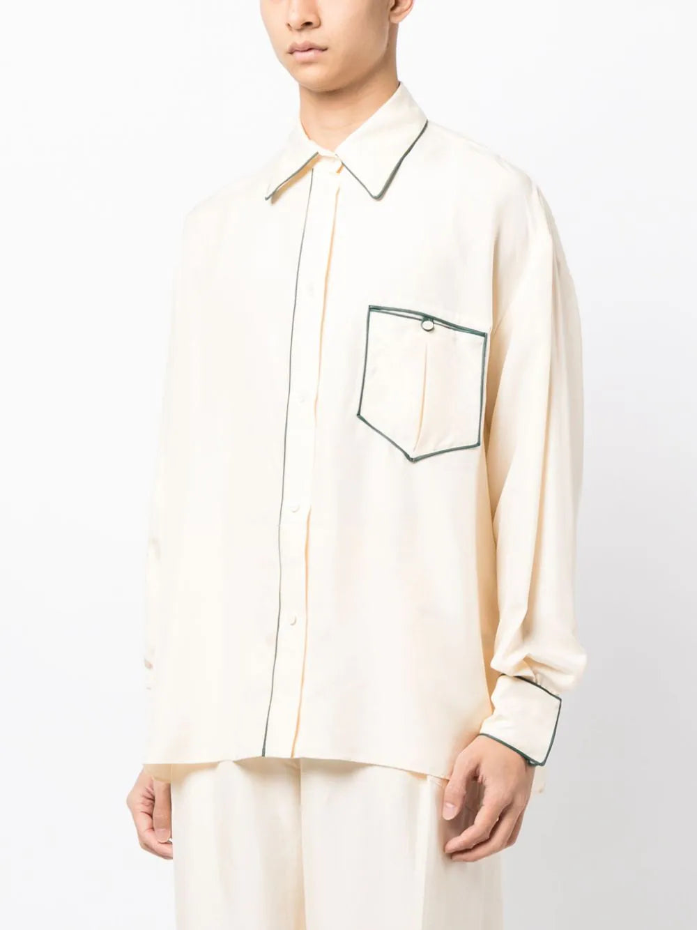 Contrast-Piping Silk Pyjama Shirt