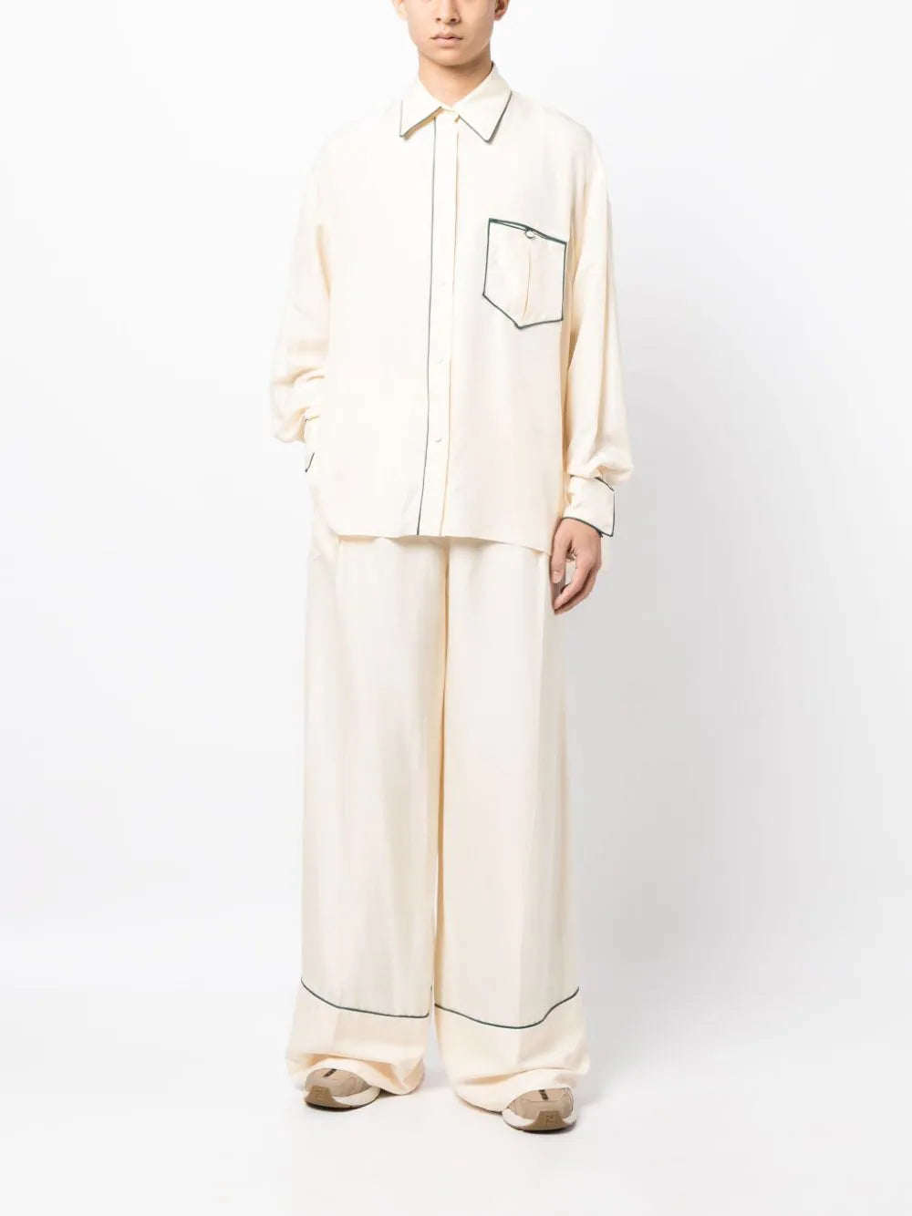 Contrast-Piping Silk Pyjama Shirt