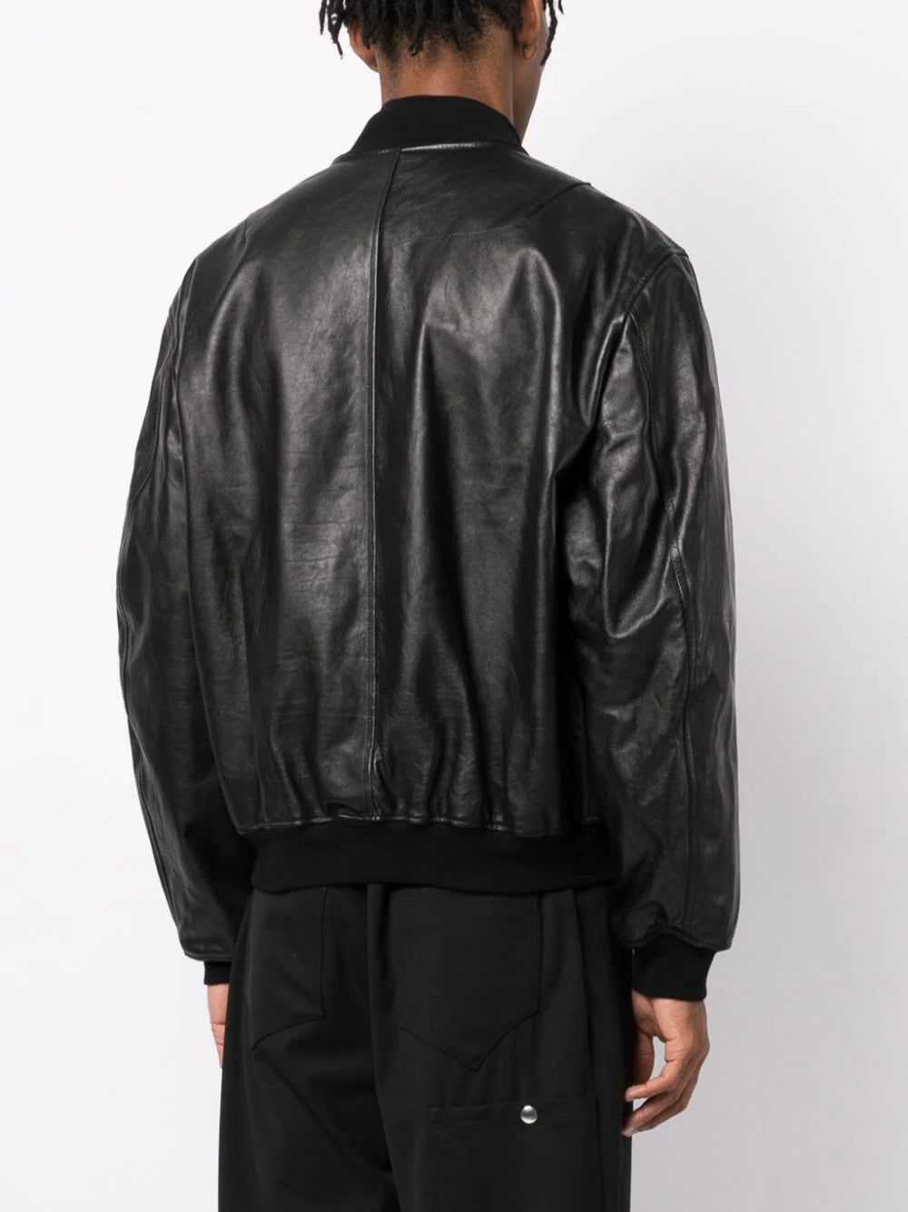 Logo-Patch Leather Bomber Jacket