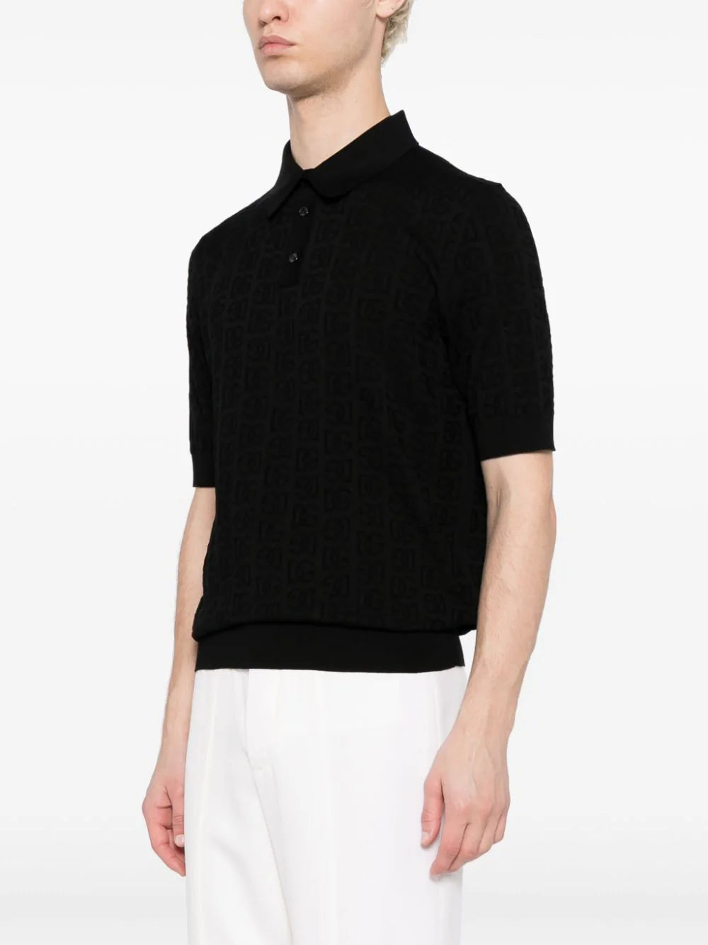 Monogram-Jacquard Silk Polo Shirt