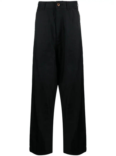 High-Waisted Twill Drop-Crotch Trousers