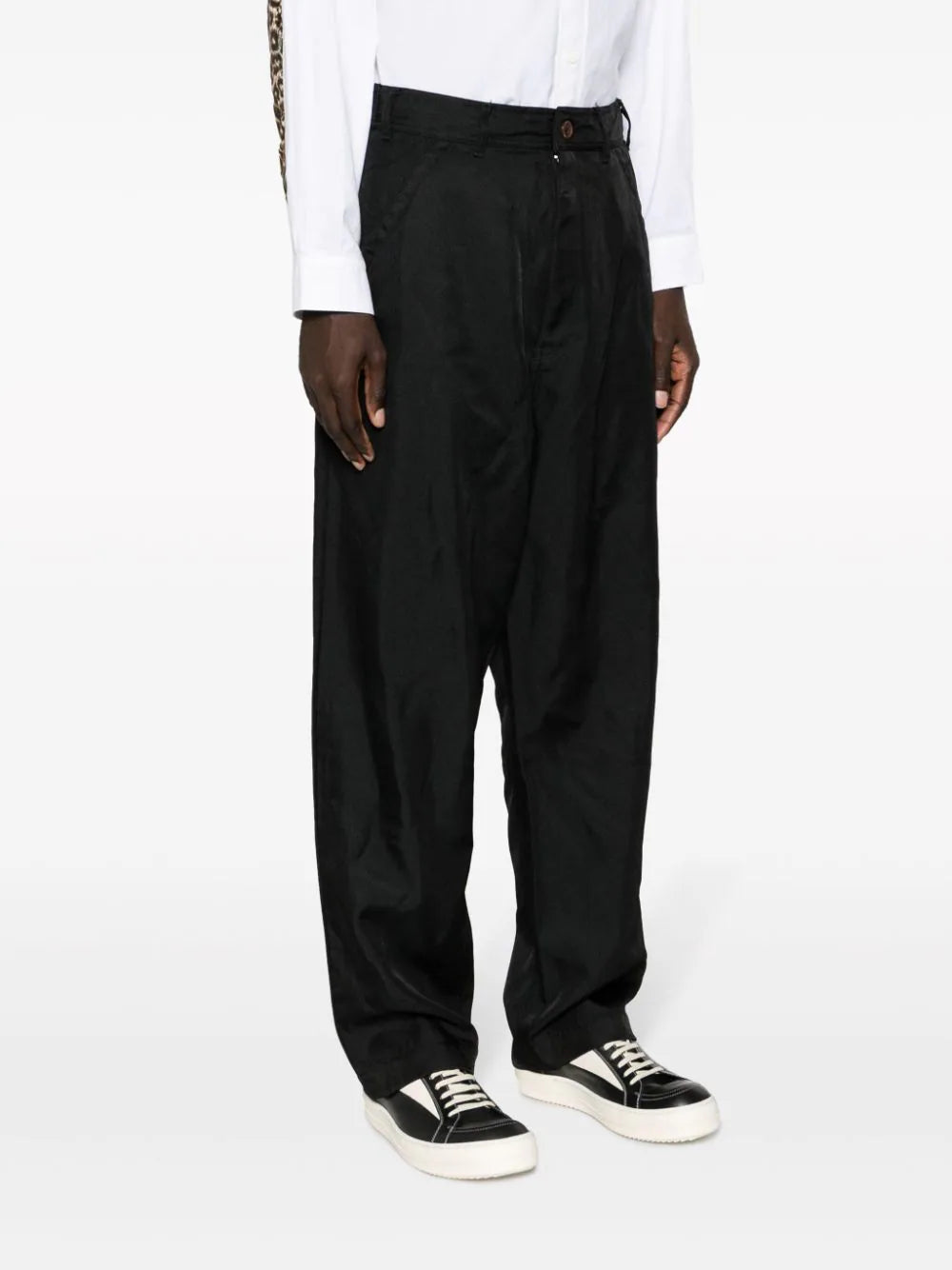 High-Waisted Twill Drop-Crotch Trousers