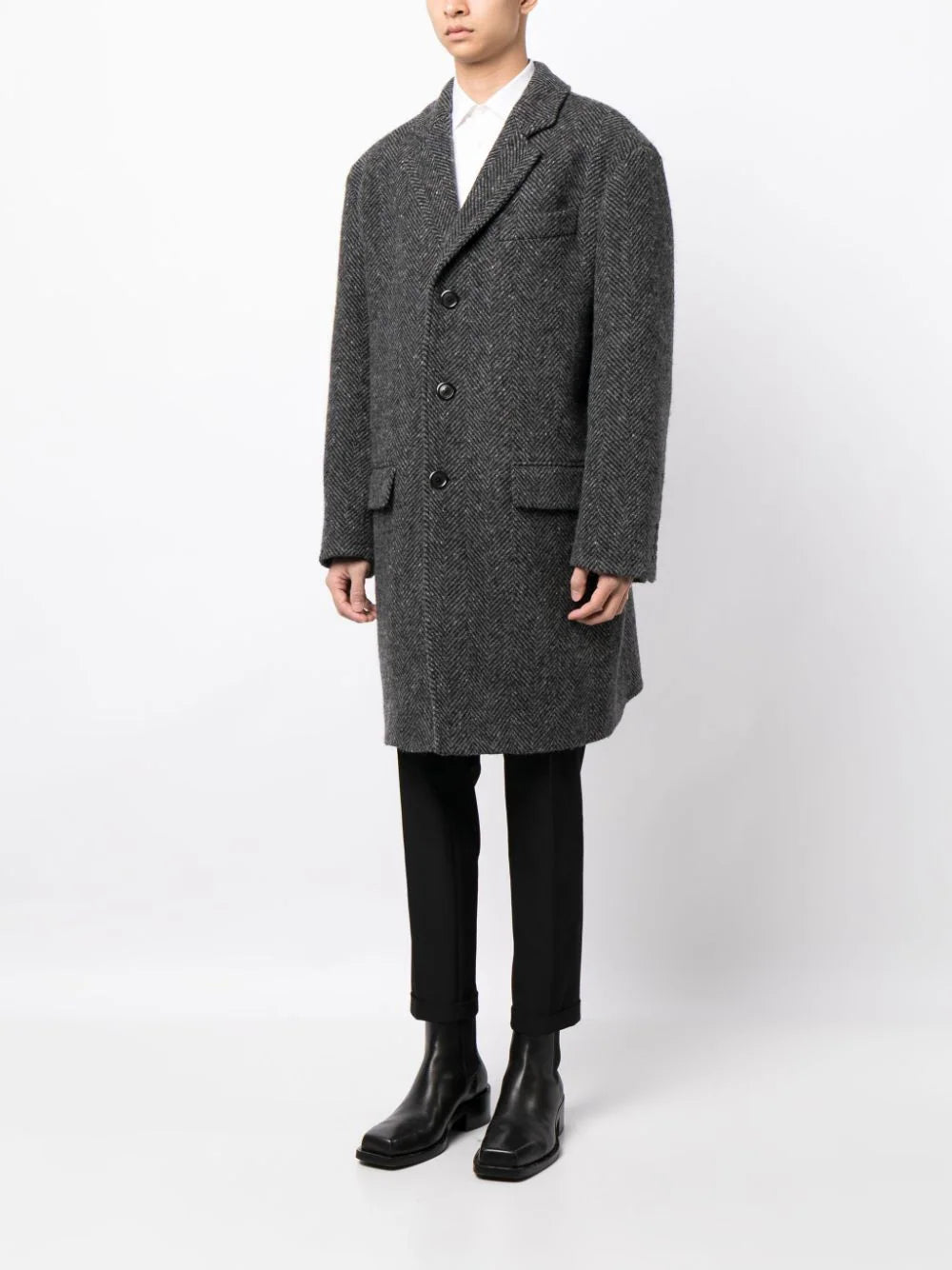 Slogan Print Wool Peacoat