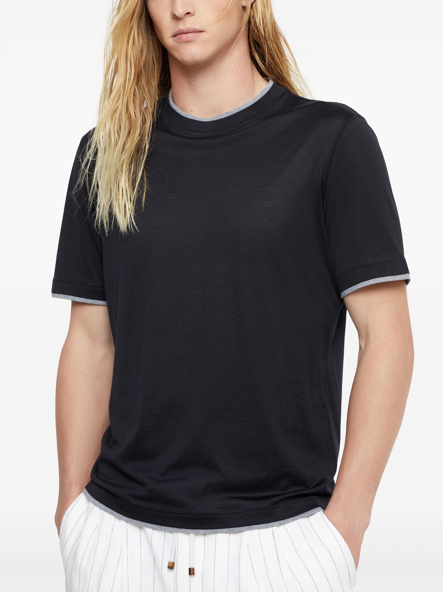 Layered-Effect Silk-Cotton T-Shirt