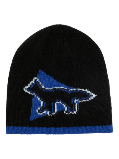 X Maison Kitsuné Logo-Intarsia Beanie