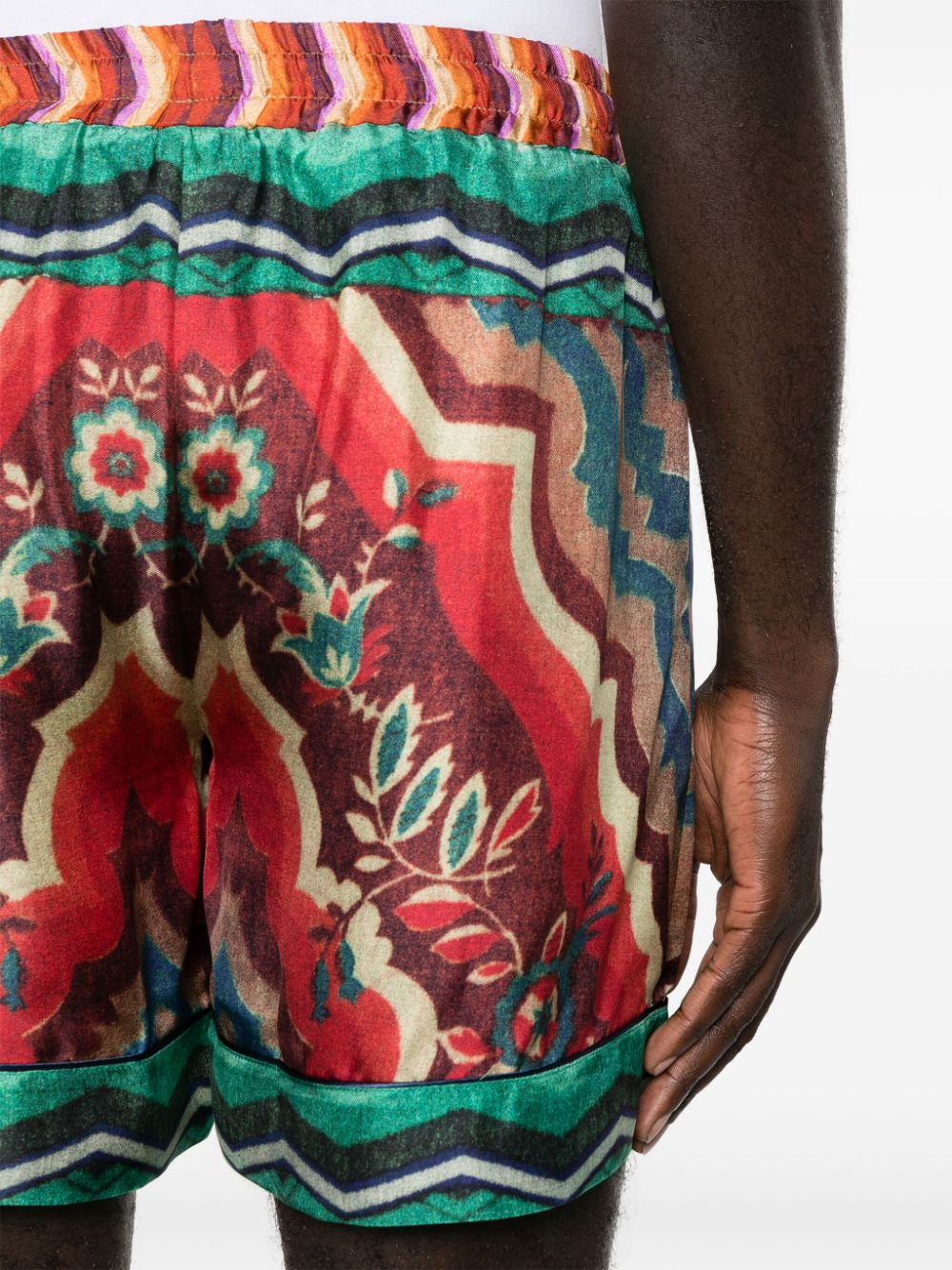 Aloe Graphic-Print Silk Shorts