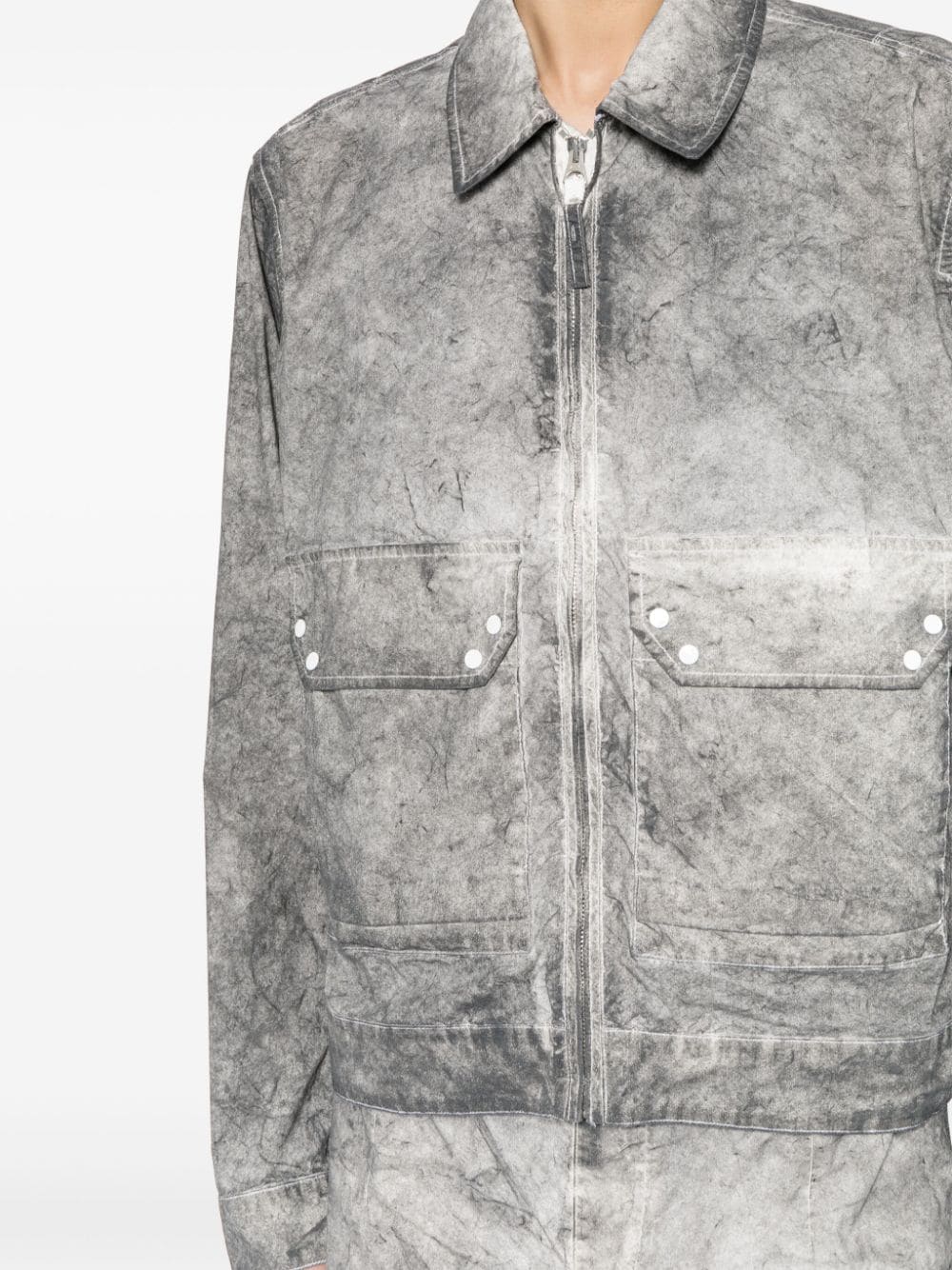 Zip-Up Distressed-Effect Shirt Jacket