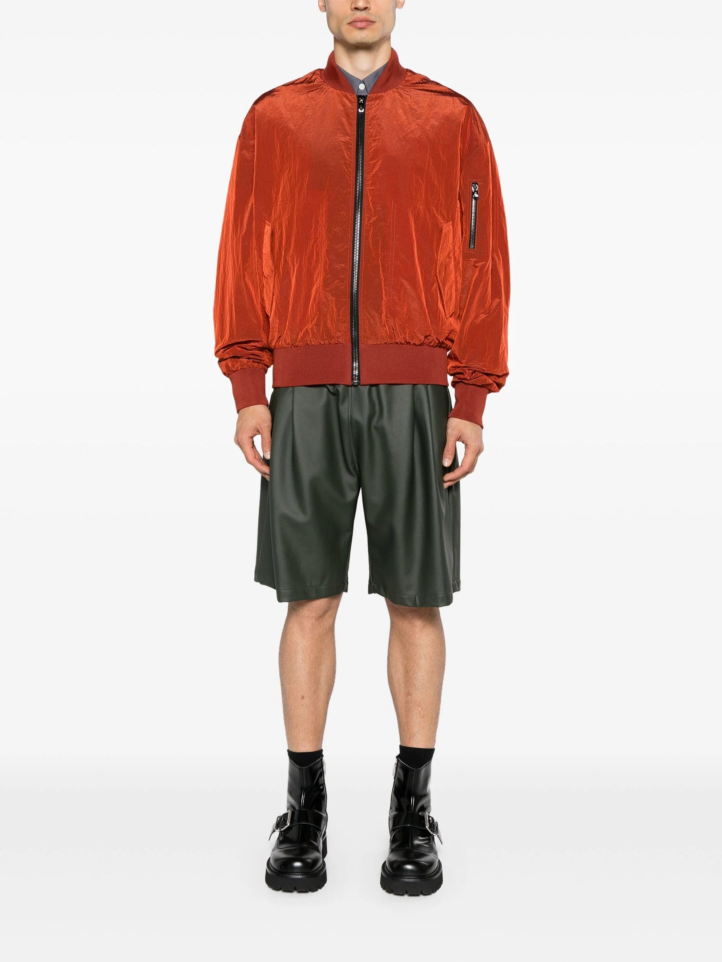 Reflective-Effect Zip-Up Bomber Jacket