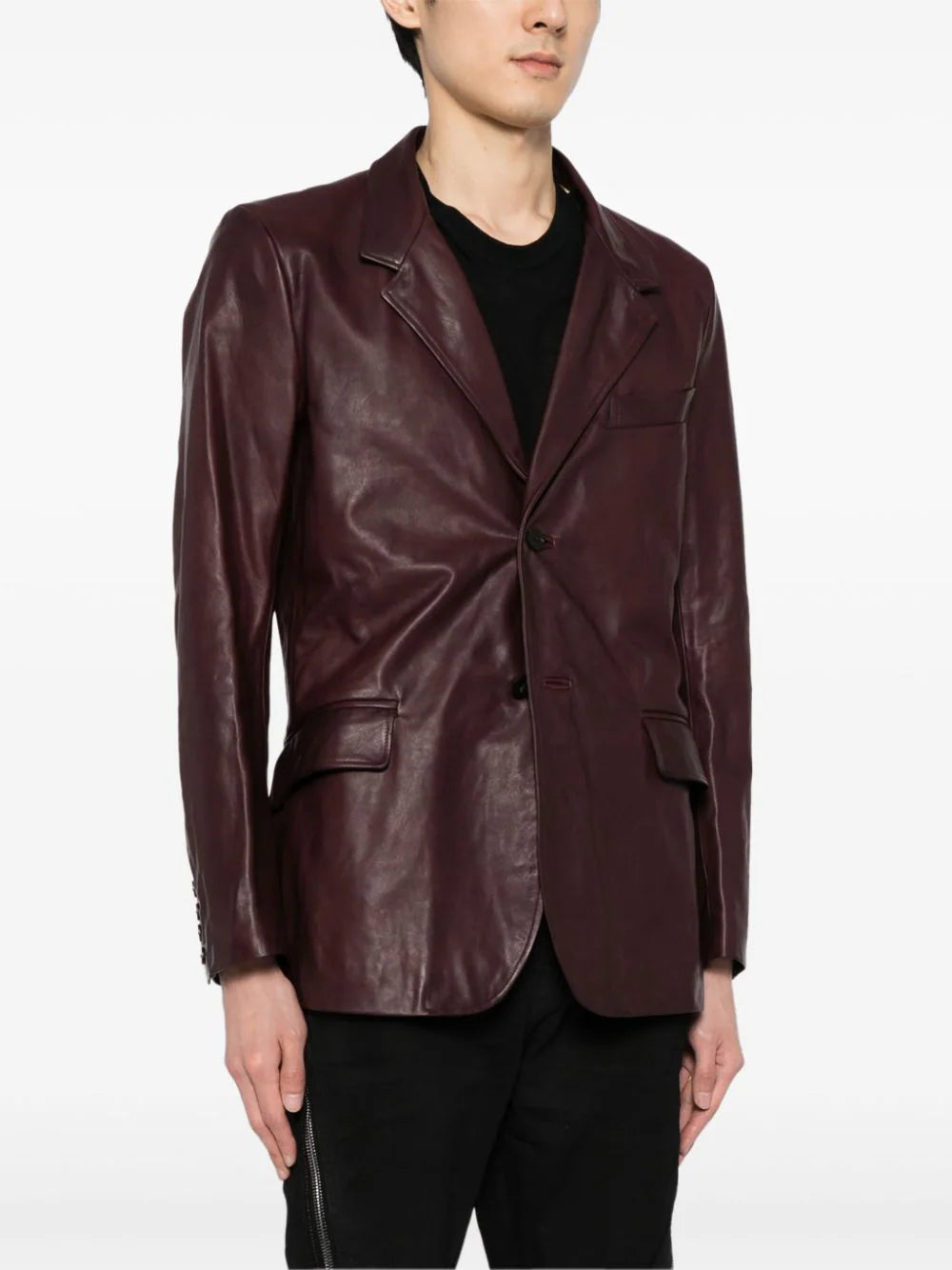 Single-Breasted Leather Blazer