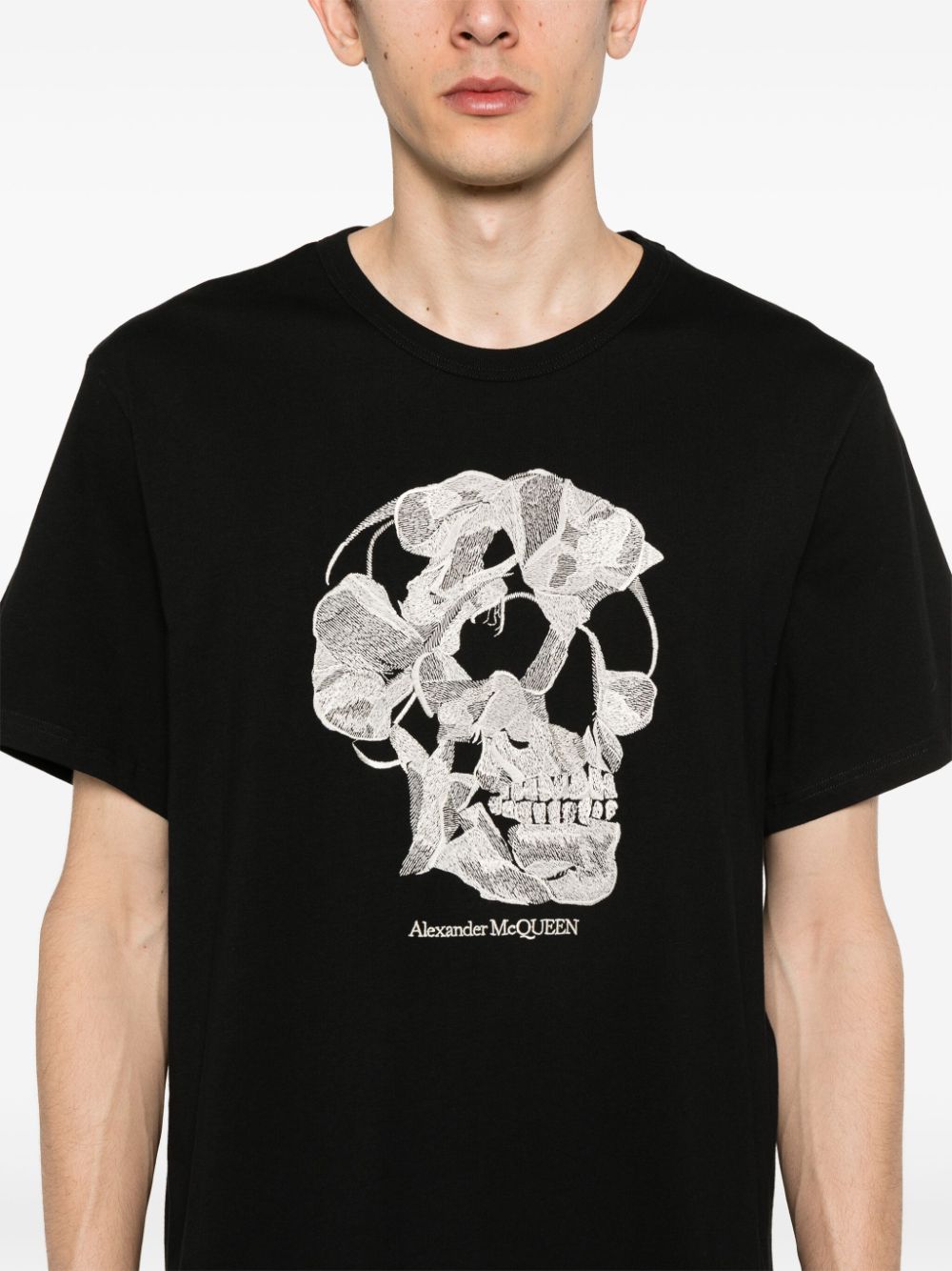 Skull-Embroidered Cotton T-Shirt