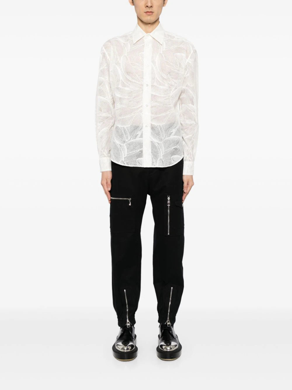 Abstract-Pattern Semi-Sheer Shirt