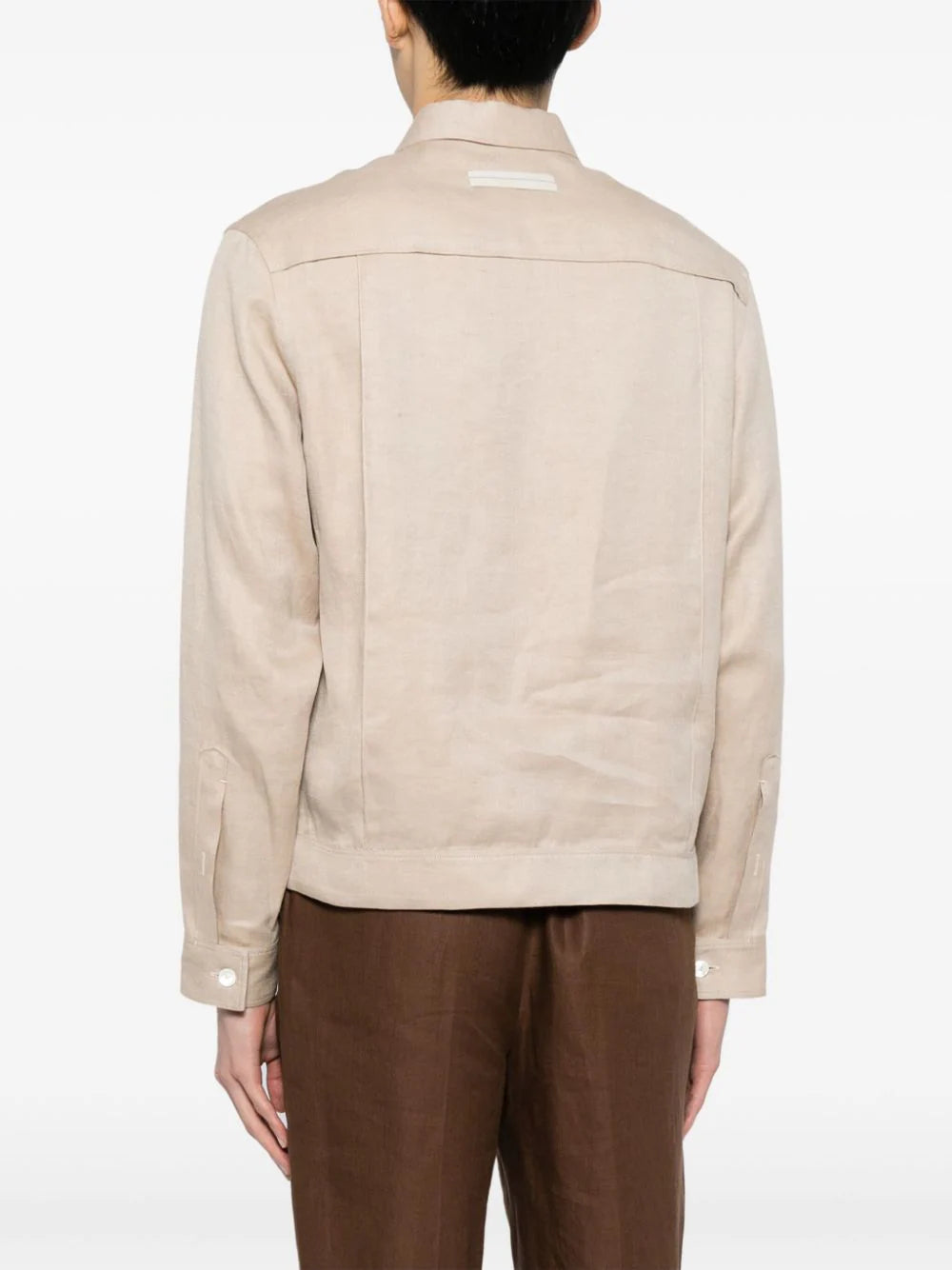 Spread-Collar Linen Jacket