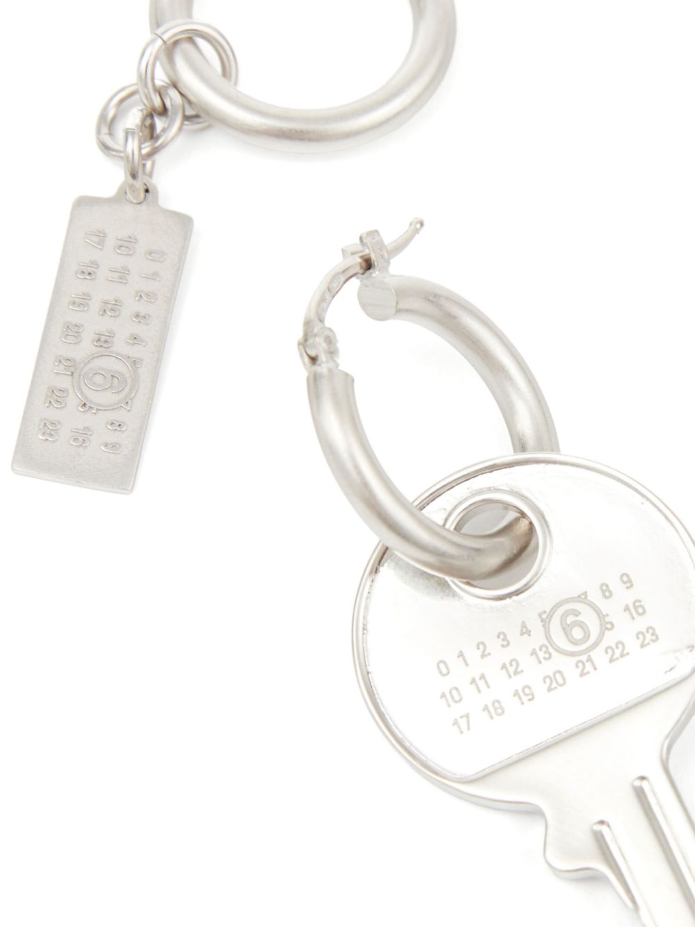 Tag And Key Pendant Hoop Drop Earrings