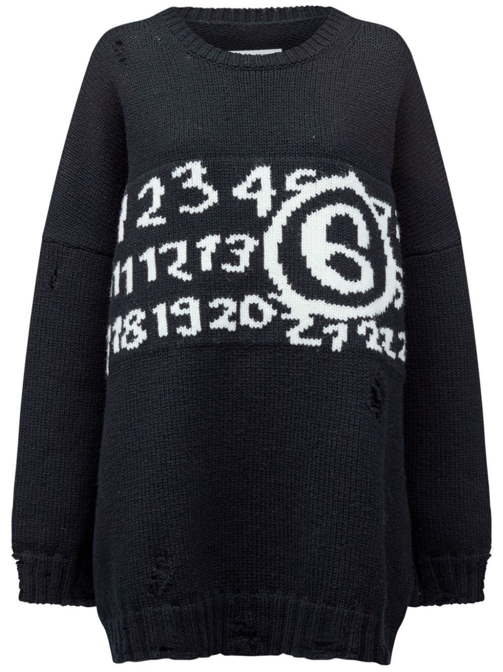 Numbers-Motif Drop-Shoulder Jumper