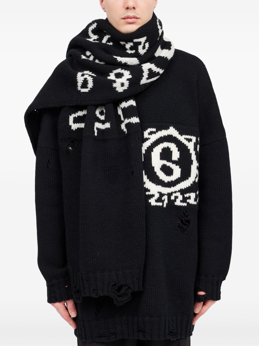 Numbers-Motif Virgin Wool Scarf