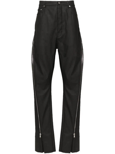 Zip-Detailed Coated Straight Trousers