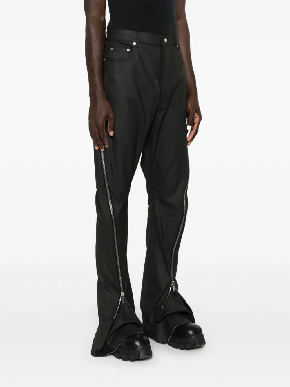 Zip-Detailed Coated Straight Trousers