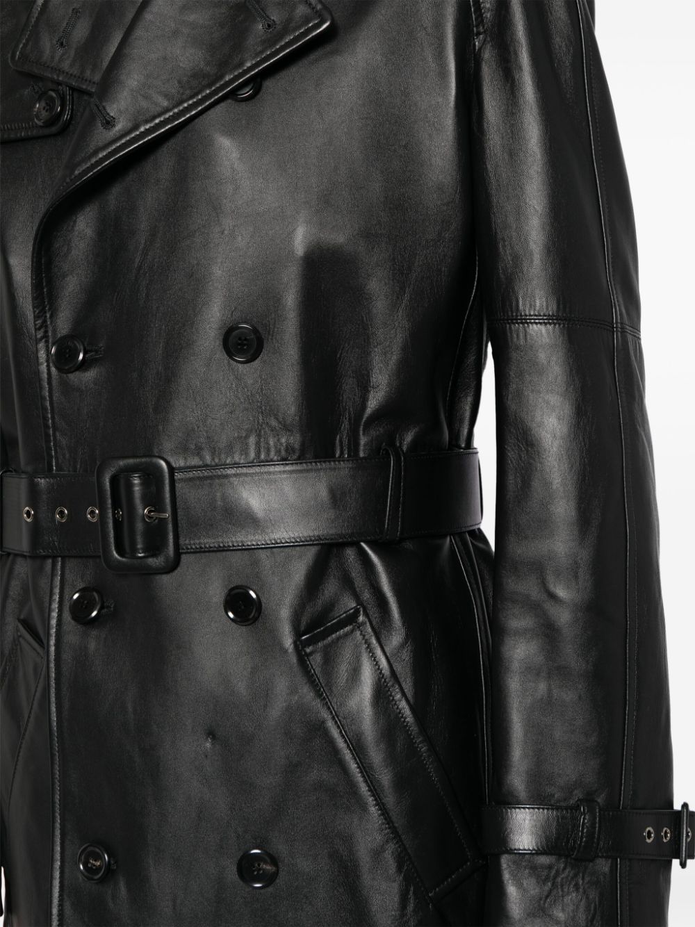 Belted Leather Trench Coat