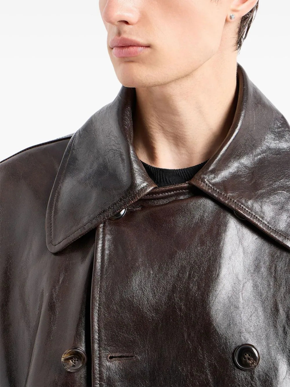 Leather Double Breasted Coat