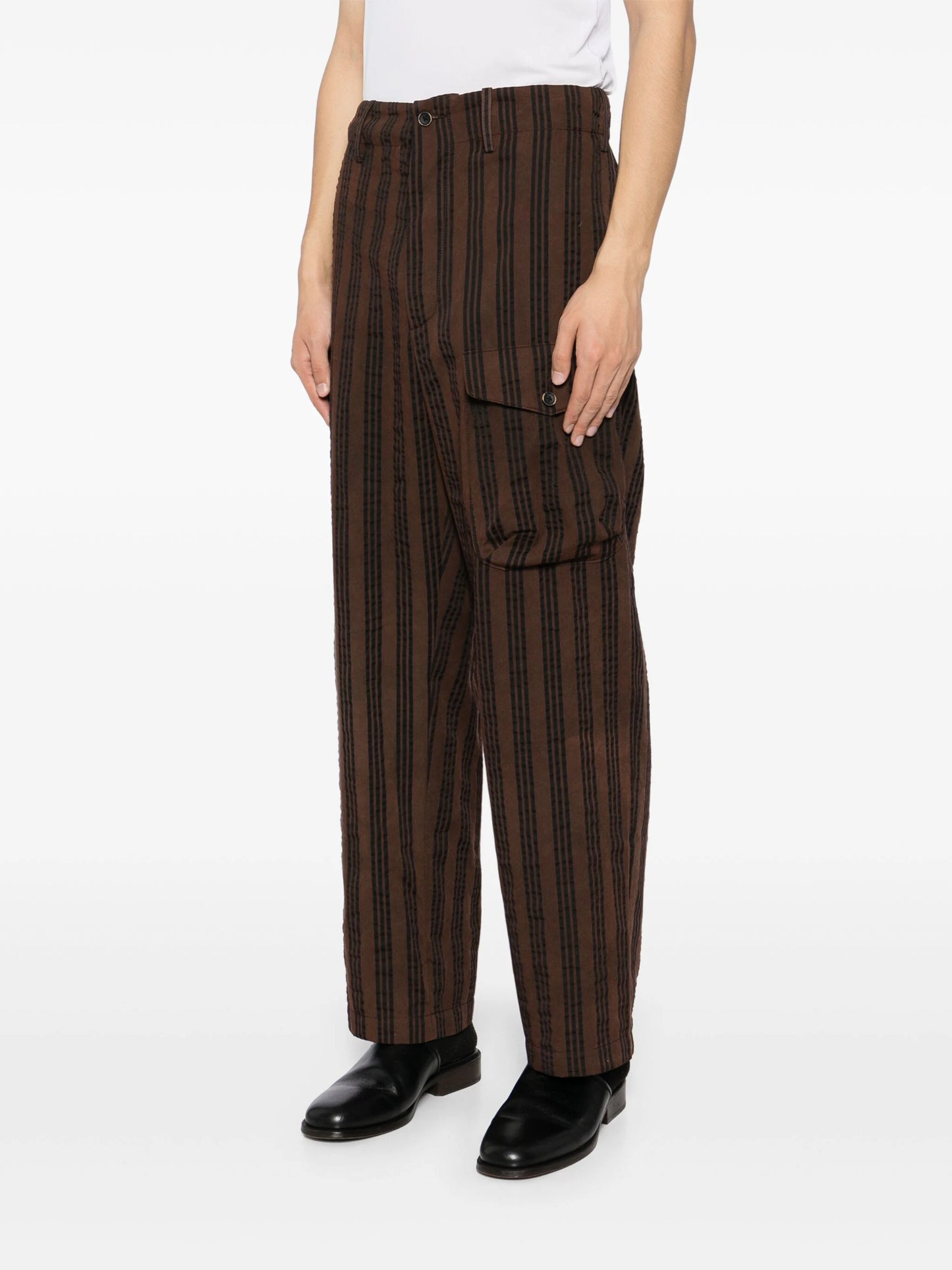 Vertical-Stripe Drop-Crotch Trousers