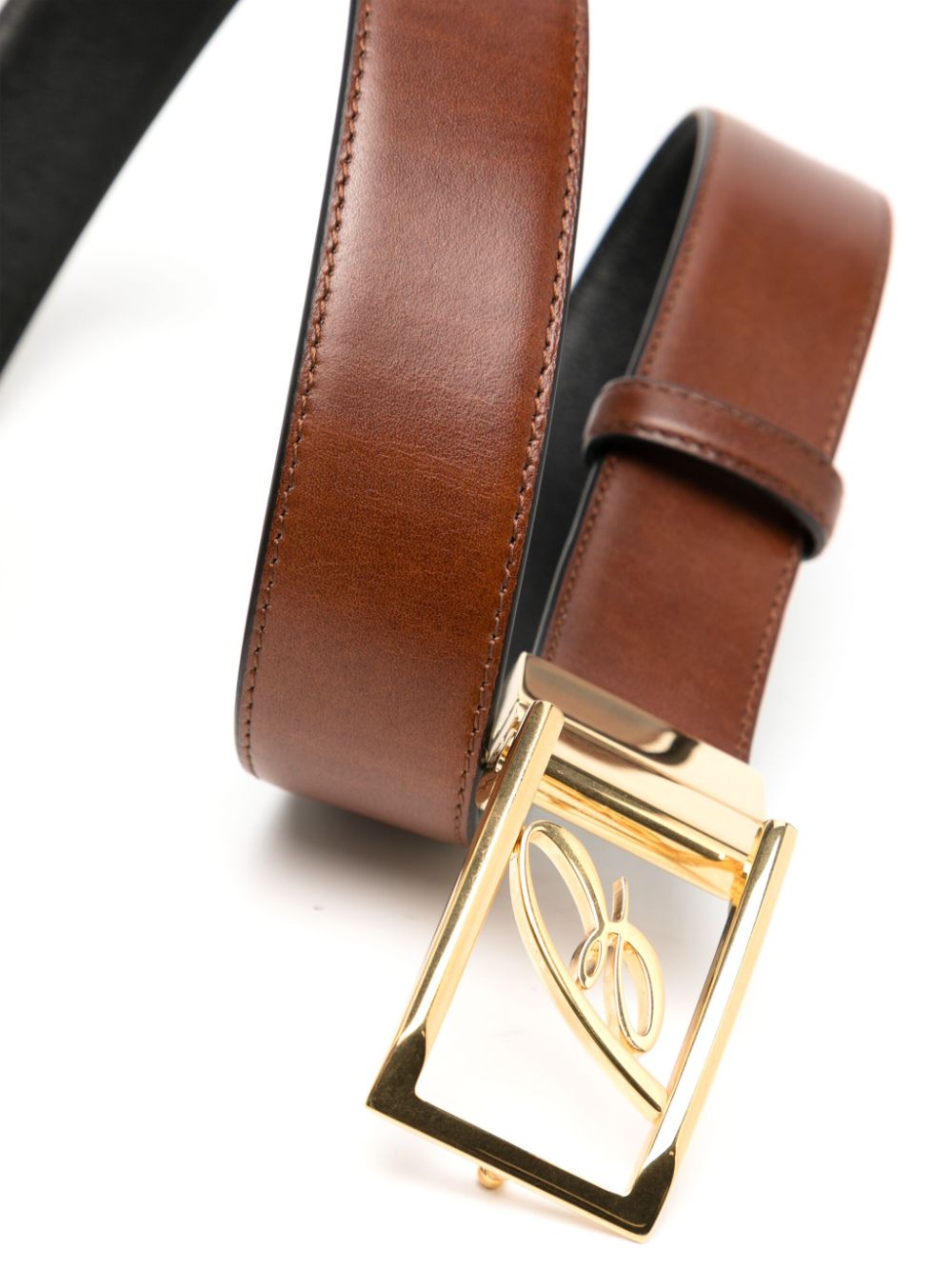 Logo-Buckle Reversible Leather Belt