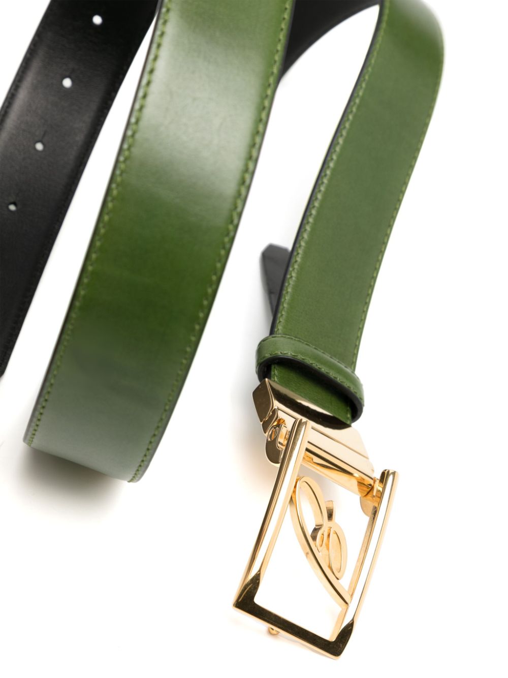 Logo-Buckle Reversible Leather Belt