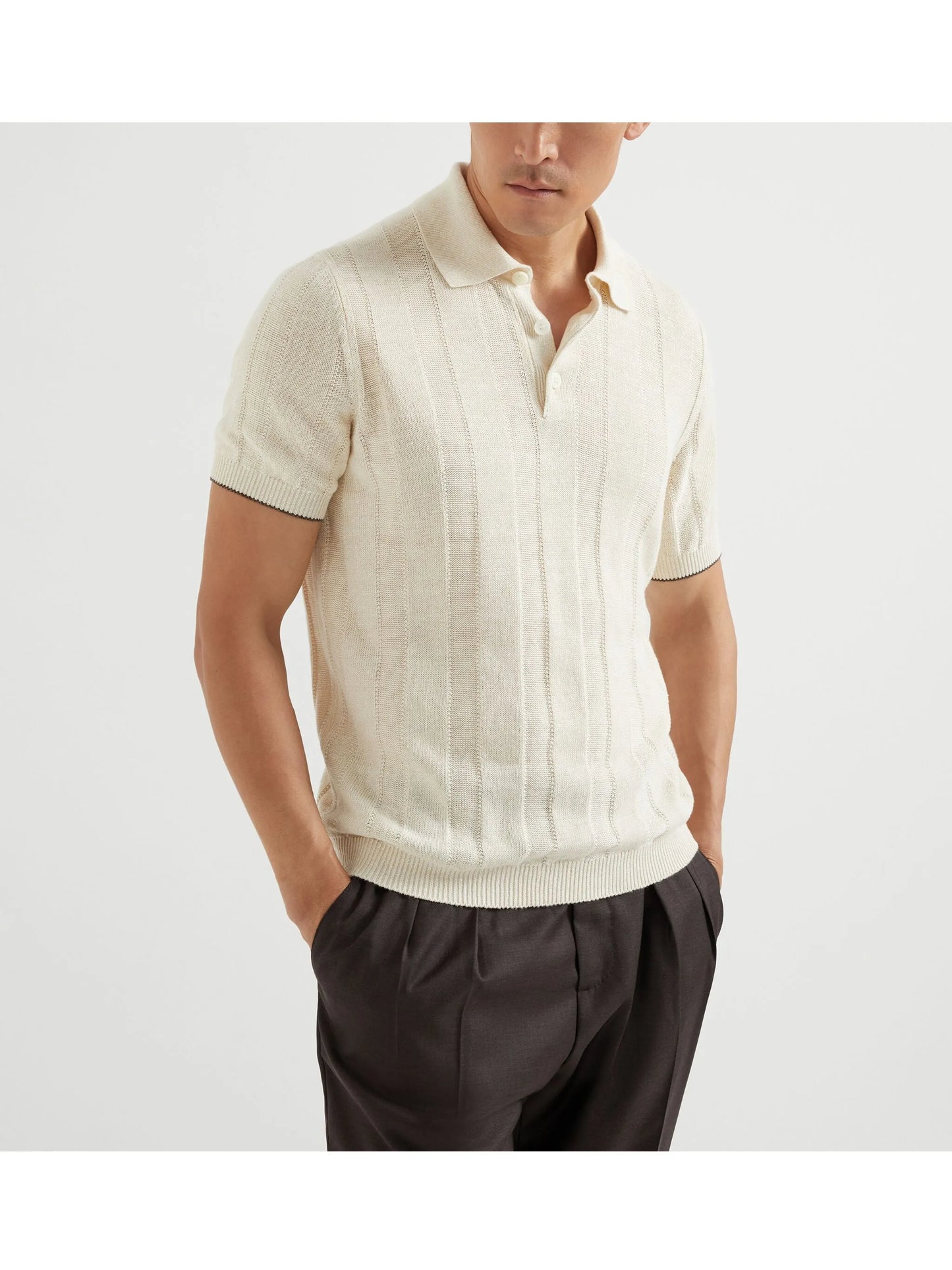 Ribbed-Knit Polo Shirt