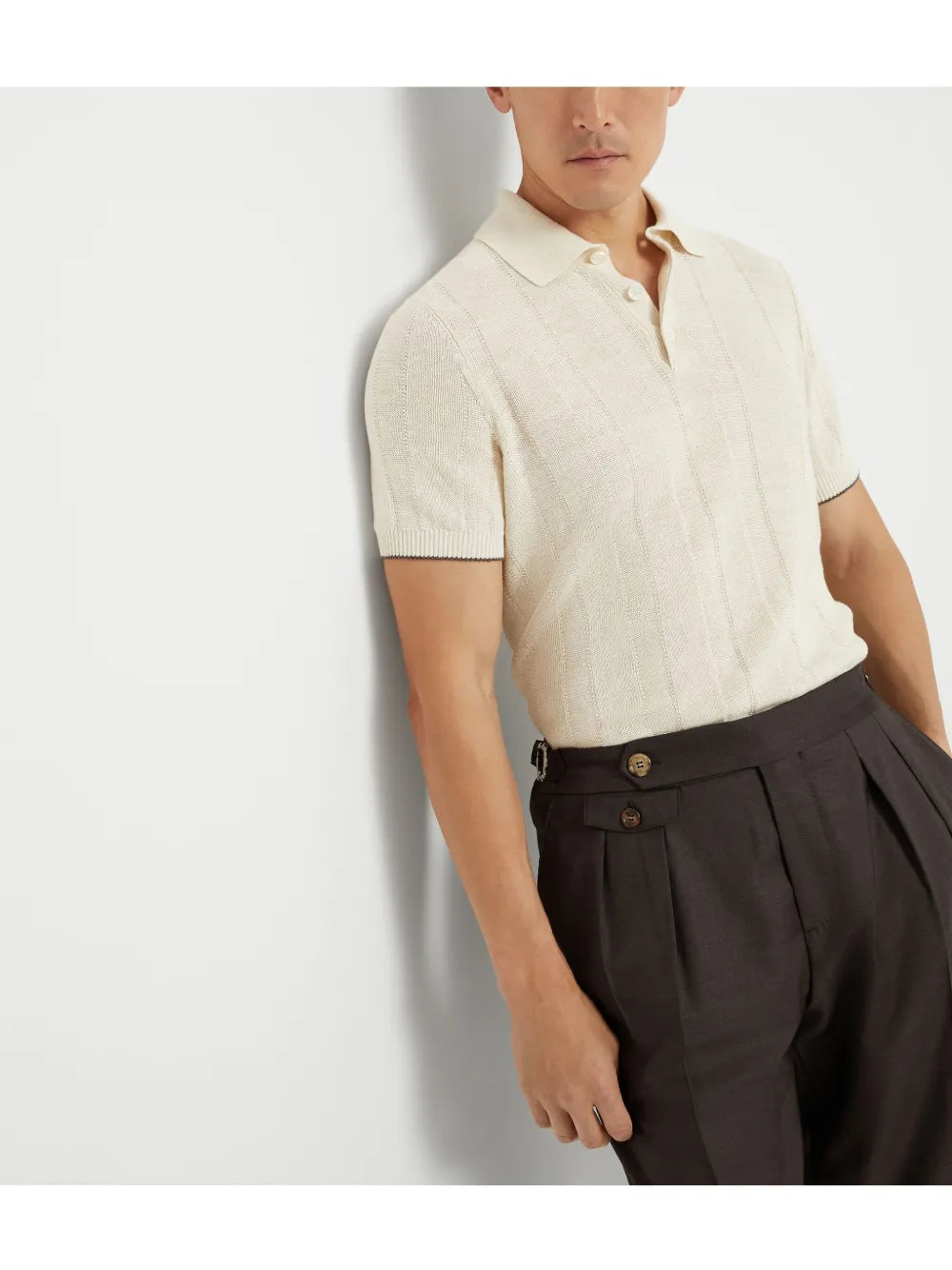 Ribbed-Knit Polo Shirt