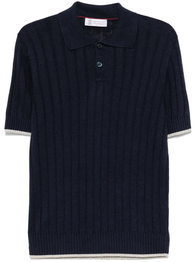 Ribbed-Knit Polo Shirt