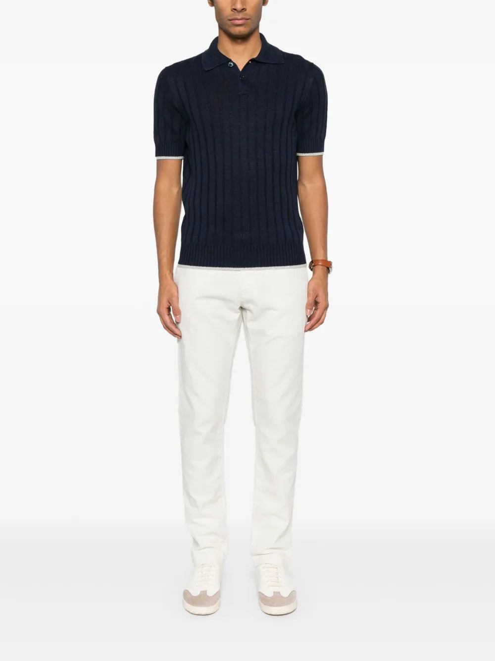 Ribbed-Knit Polo Shirt