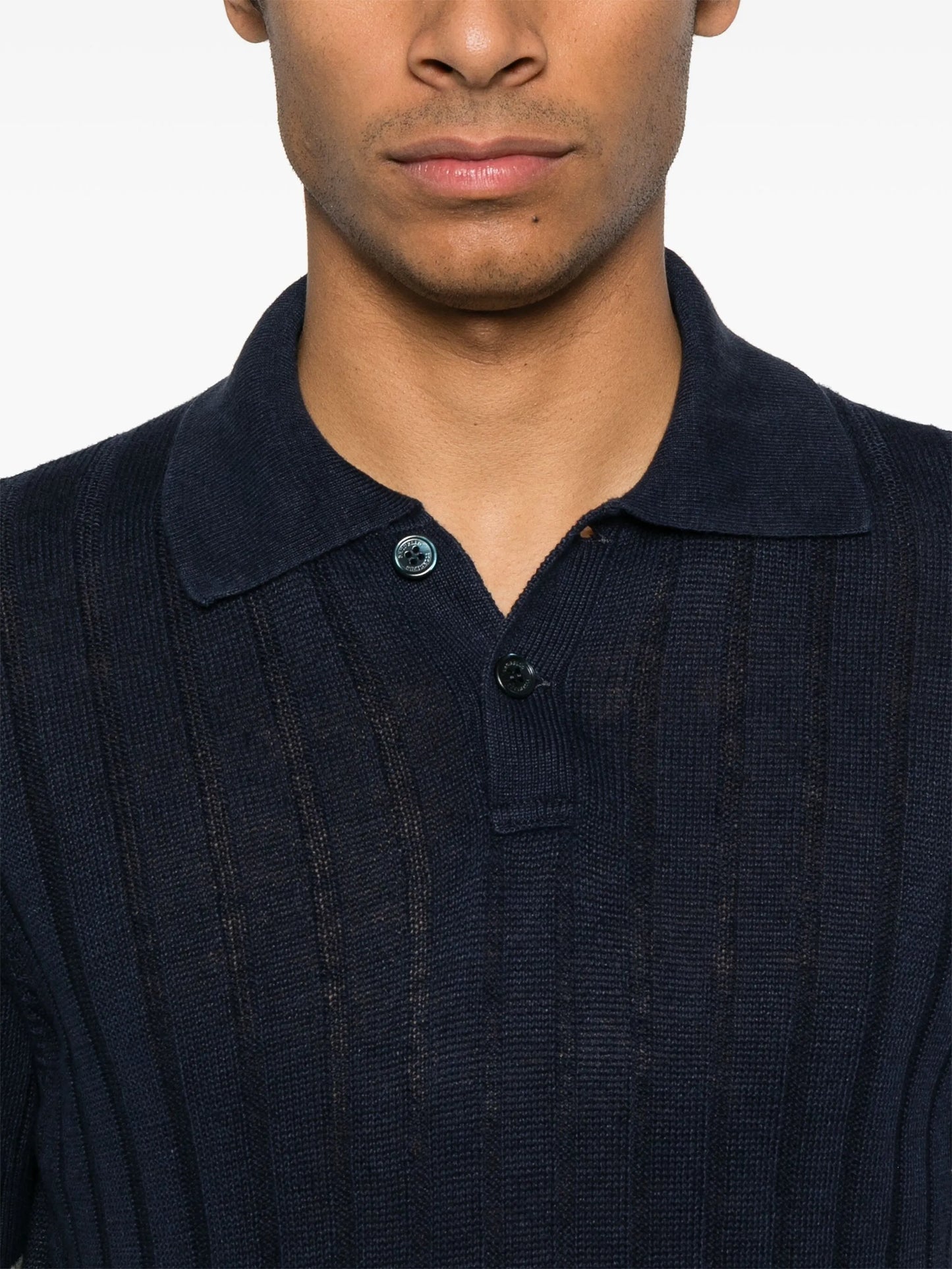 Ribbed-Knit Polo Shirt