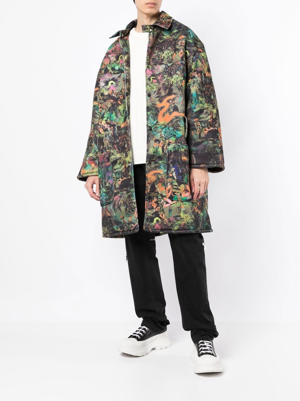 Graffiti-Floral-Print Coat