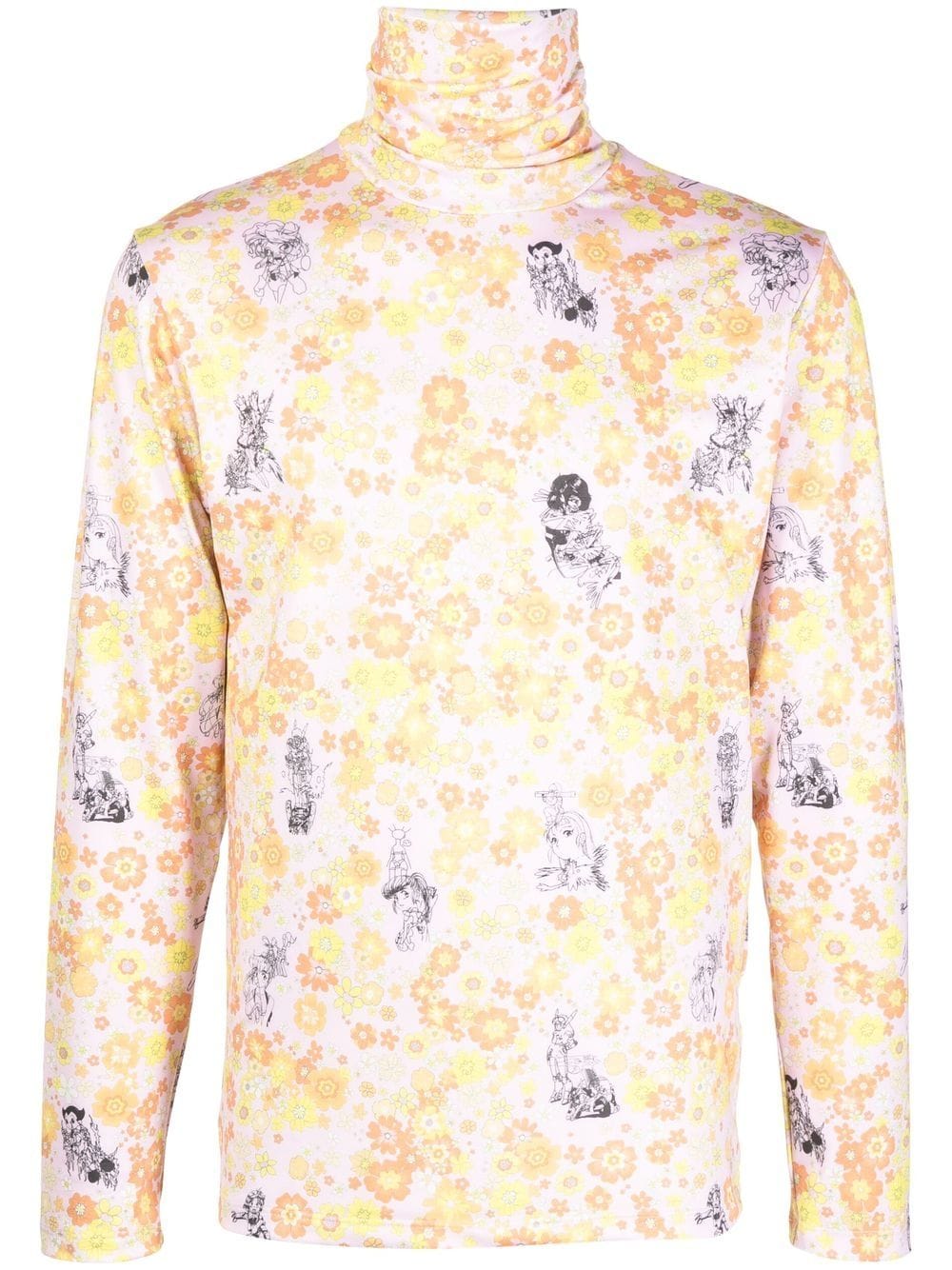 Floral Motif Print High Neck Top