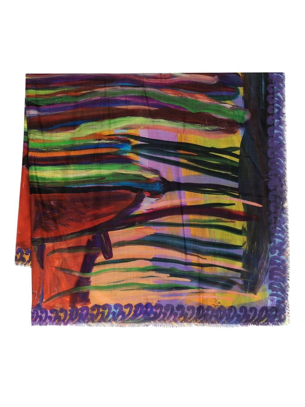 Abstract-Print Frayed Scarf