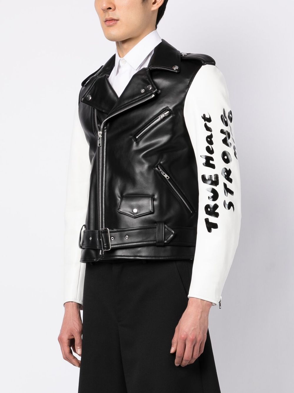 Contrasting-Sleeves Biker Jacket