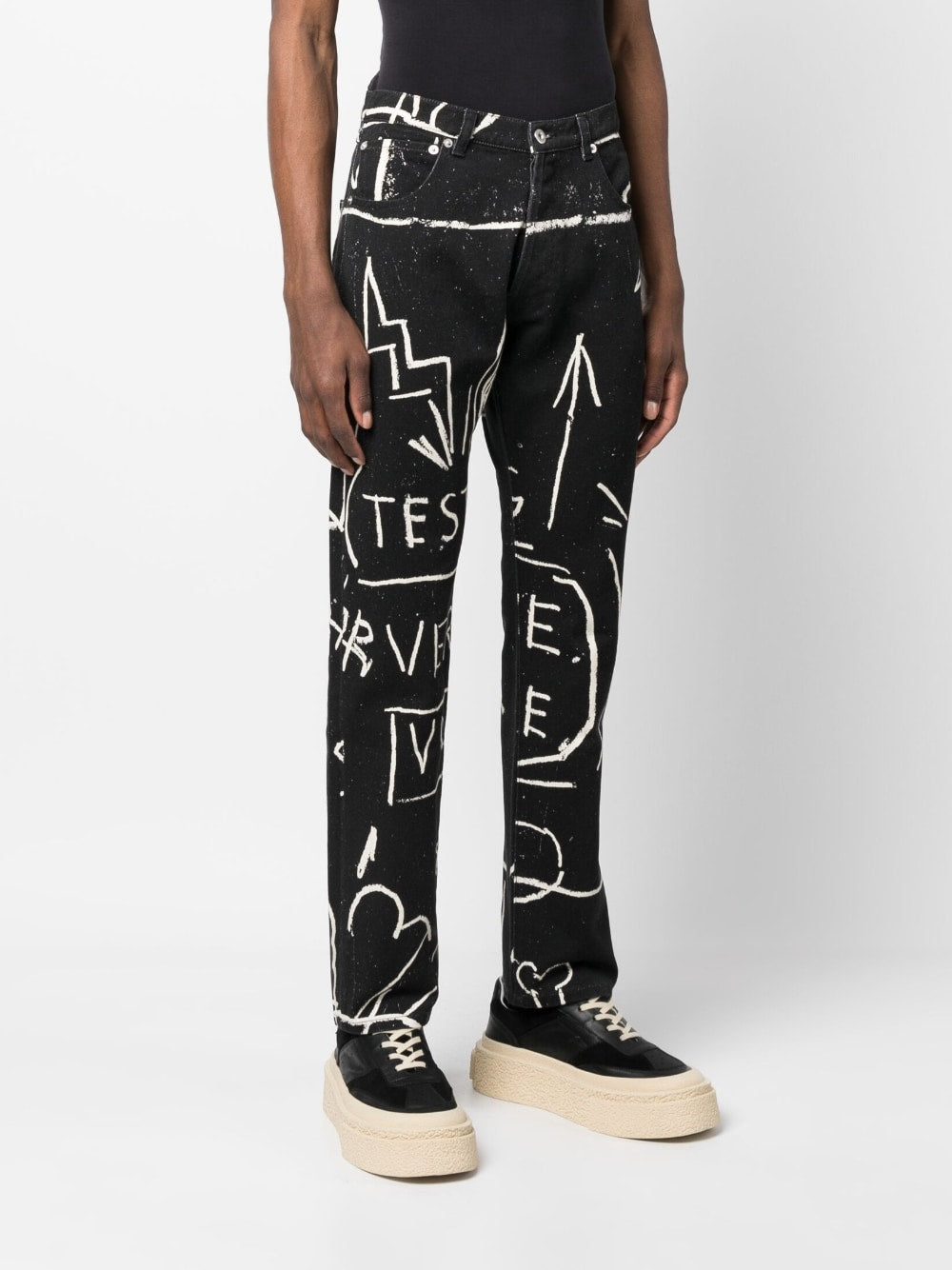 Doodle-Print Straight-Leg Trousers