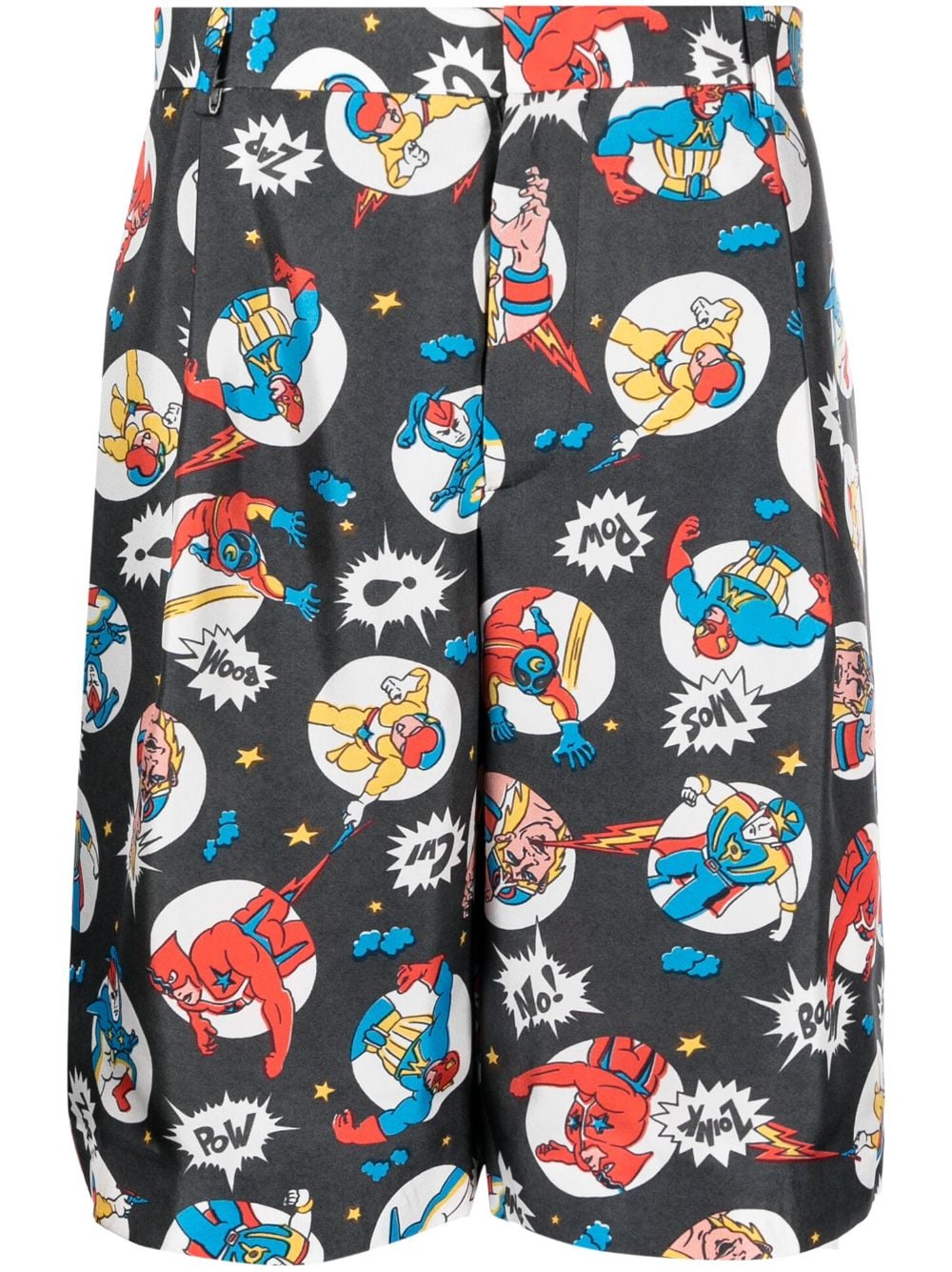 Comic-Print Silk Shorts