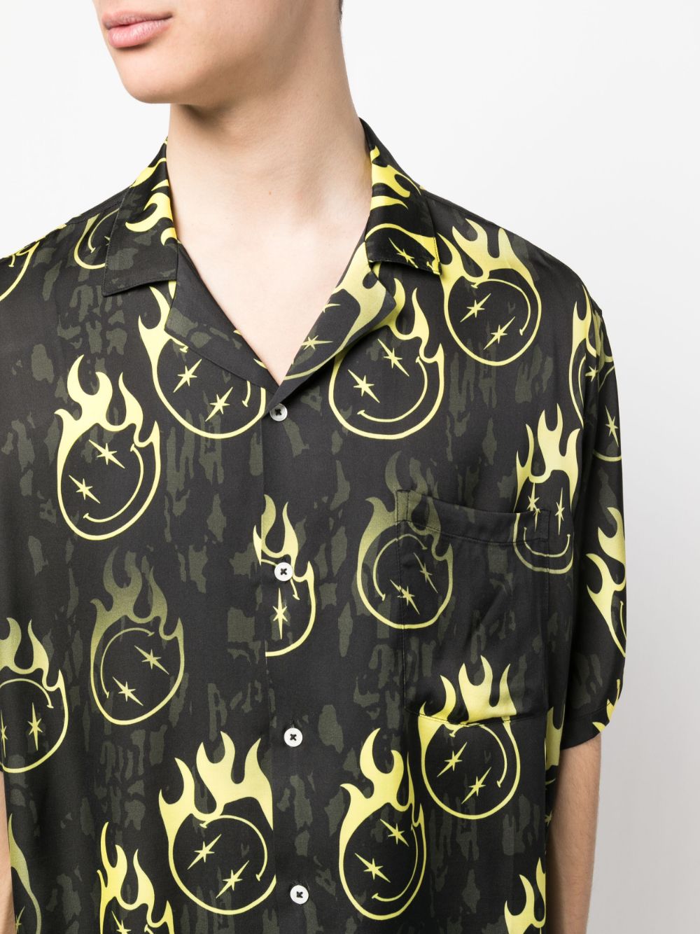 Oversized Smiley-Print Bowling Shirt