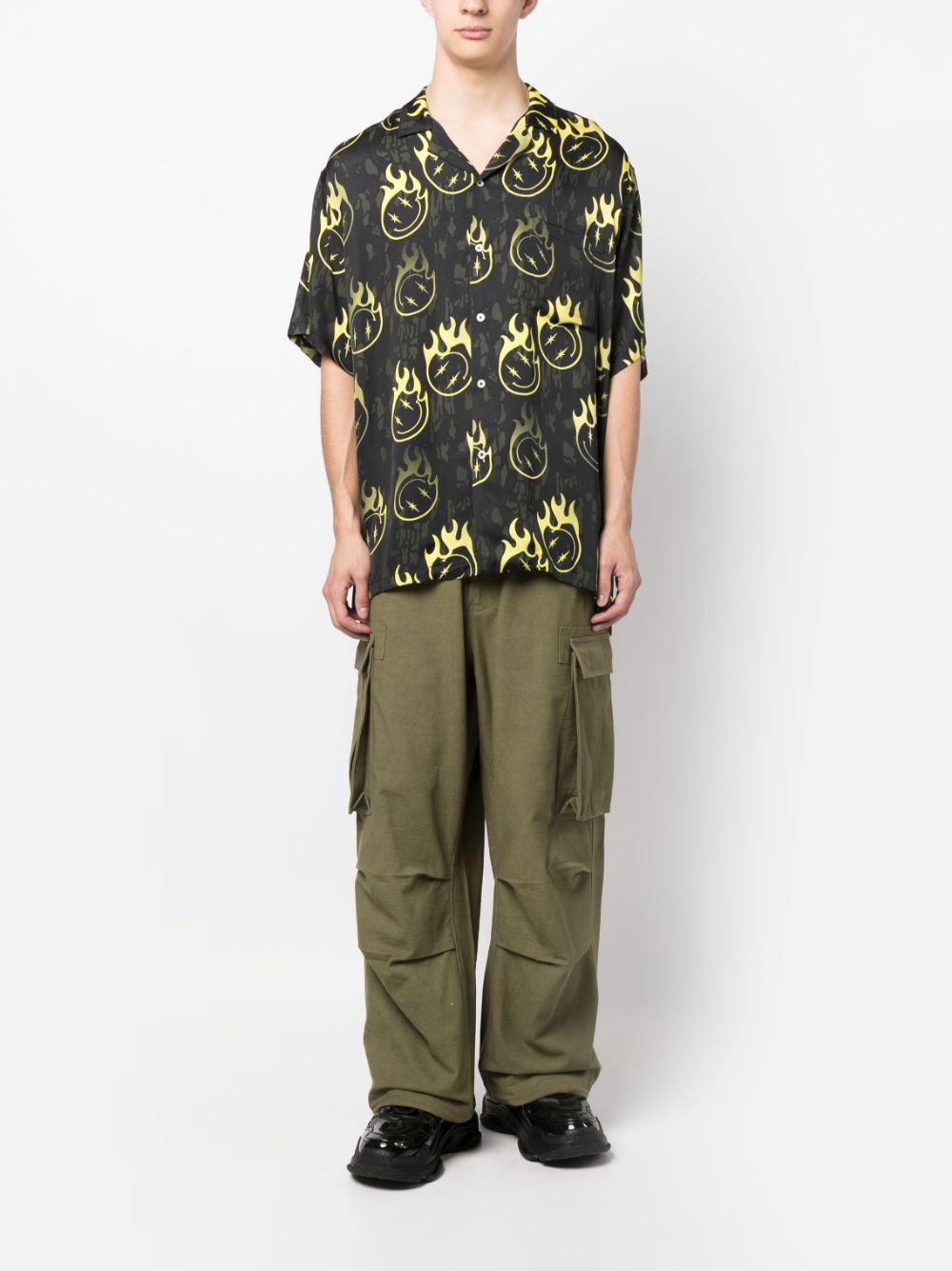 Oversized Smiley-Print Bowling Shirt