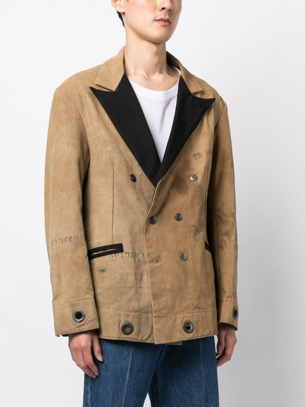 Stamp-Print Double-Breasted Coat