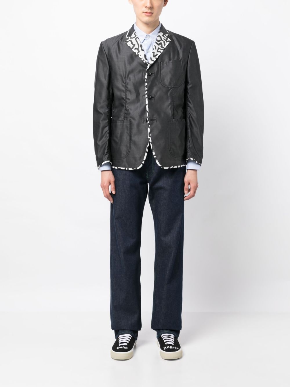 Contrasting-Trim Buttoned Blazer