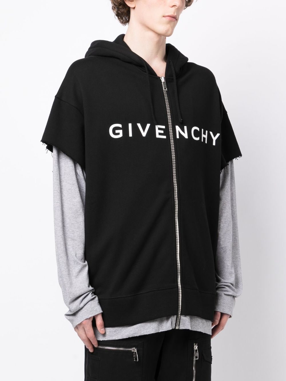 Logo-Print Layered Cotton Hoodie