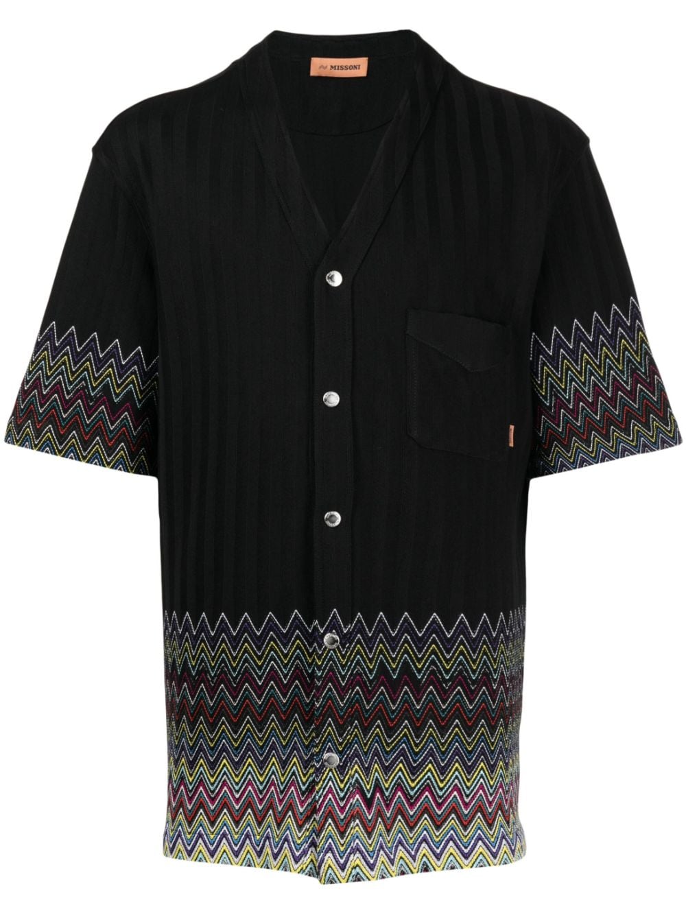 Chevron-Print Striped Cotton Shirt