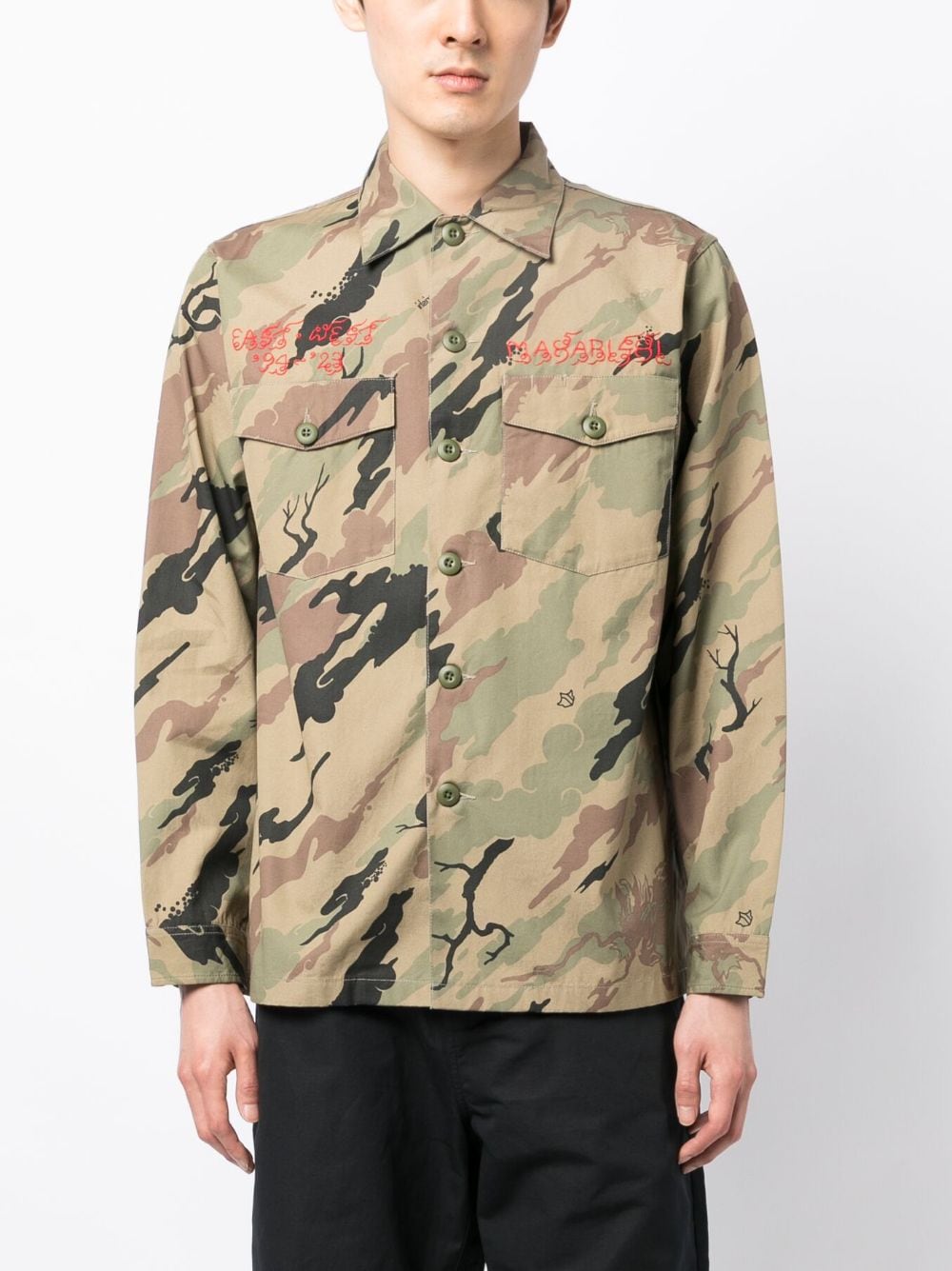 Camouflage-Print Logo-Embroidery Shirt