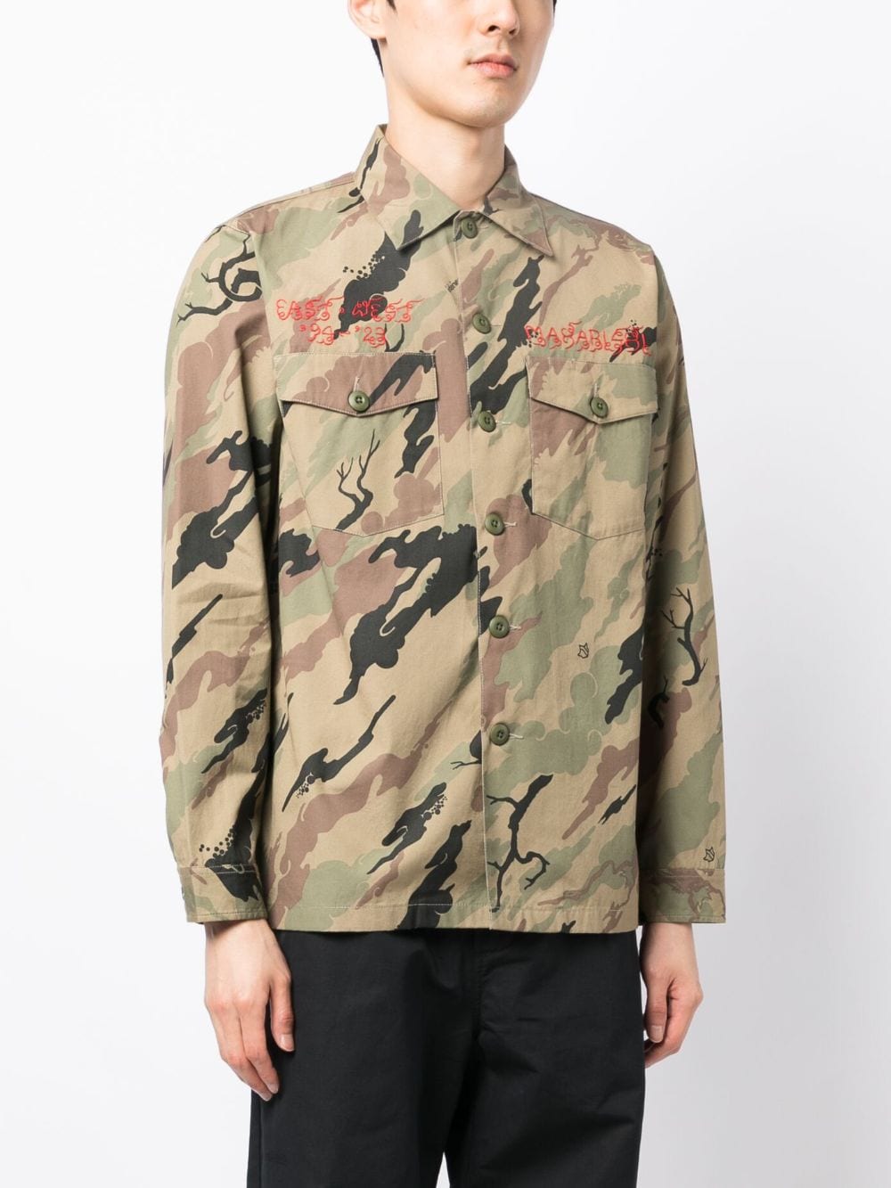 Camouflage-Print Logo-Embroidery Shirt